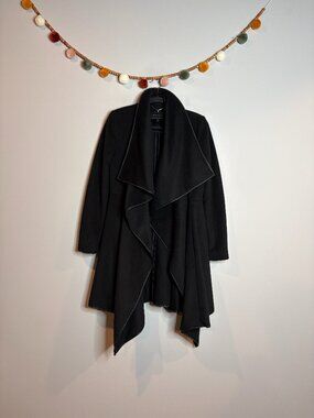 BCBG MaxAzria black wool blend open waterfall wrap coat